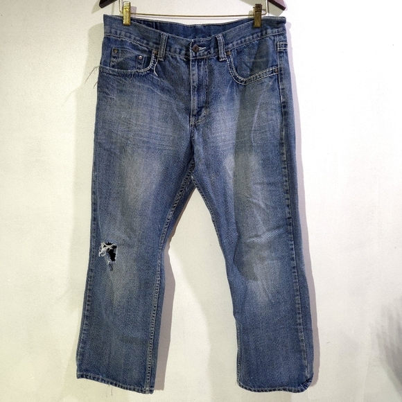 Flypaper | Men's Blue Distressed Boot Cut Jeans 34x30 - Picture 1 of 9